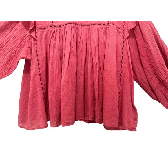 SOLD Free People Laura Prairie Peasant Top Sz Large Pink Eyelet Ruffle Ballon - Picture 7 of 14